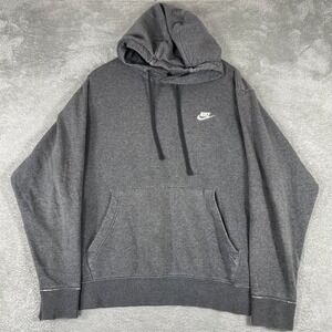 Nike Fleece Hoodie Mens XL Charcoal Gray Distressed Pullover Logo